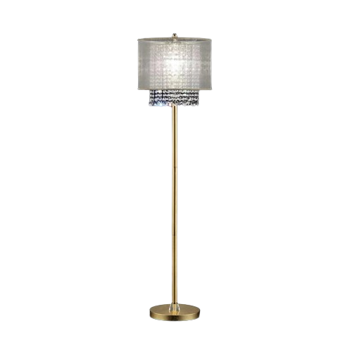65 Inch Floor Lamp Hanging Crystals Metal Stand Gold