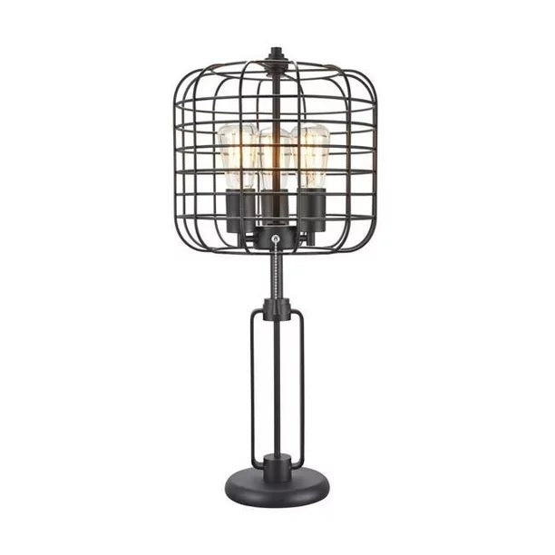 Contemporary Style Caged Shade Table Lamp with Open Design Black