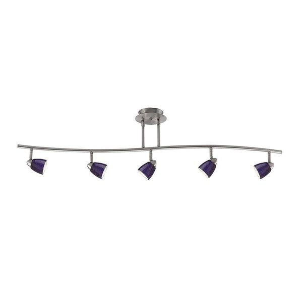 5 Light 120V Metal Track Light Fixture with Glass Shade Silver and Blue