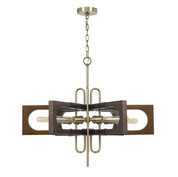 Fan Blade Design Wooden Chandelier With Metal Frame Gold And Brown