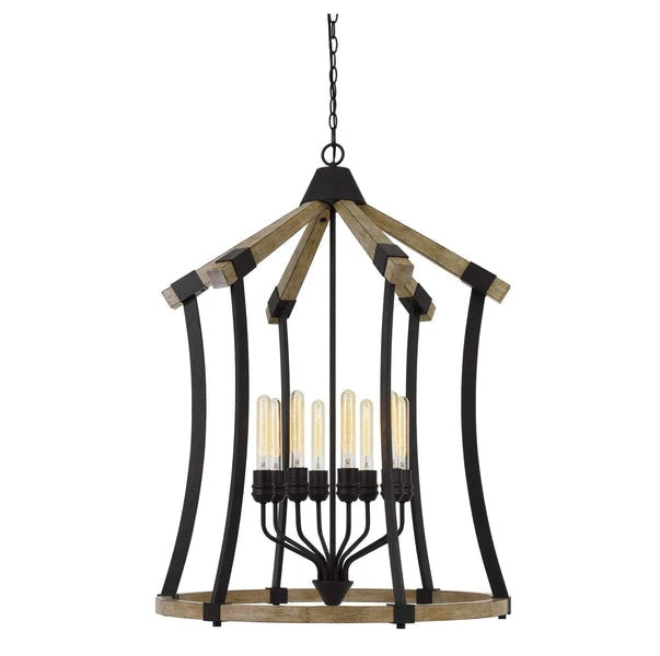 8 Bulb Chandelier With Wooden And Metal Frame Brown And Black