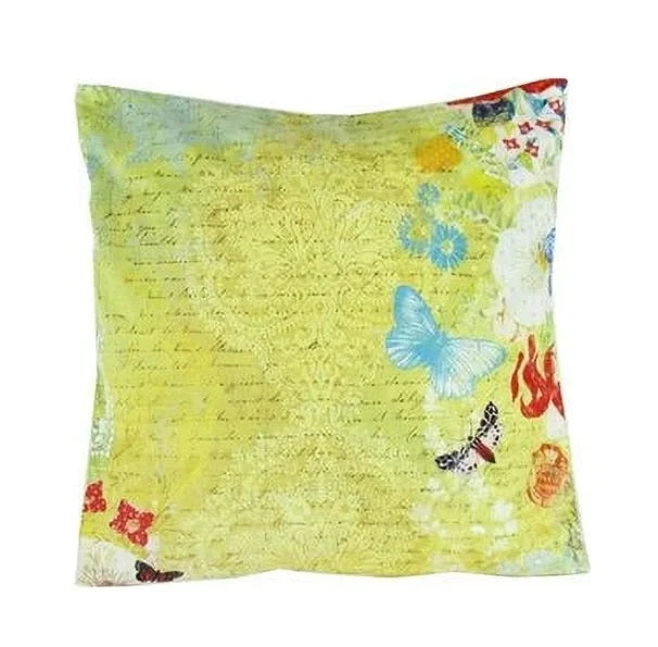 Fabric Decorative Pillow With Scripted Details Yellow