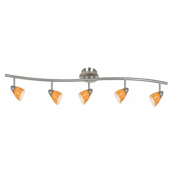 5 Light 120V Metal Track Light Fixture with Glass Shade Silver and Yellow