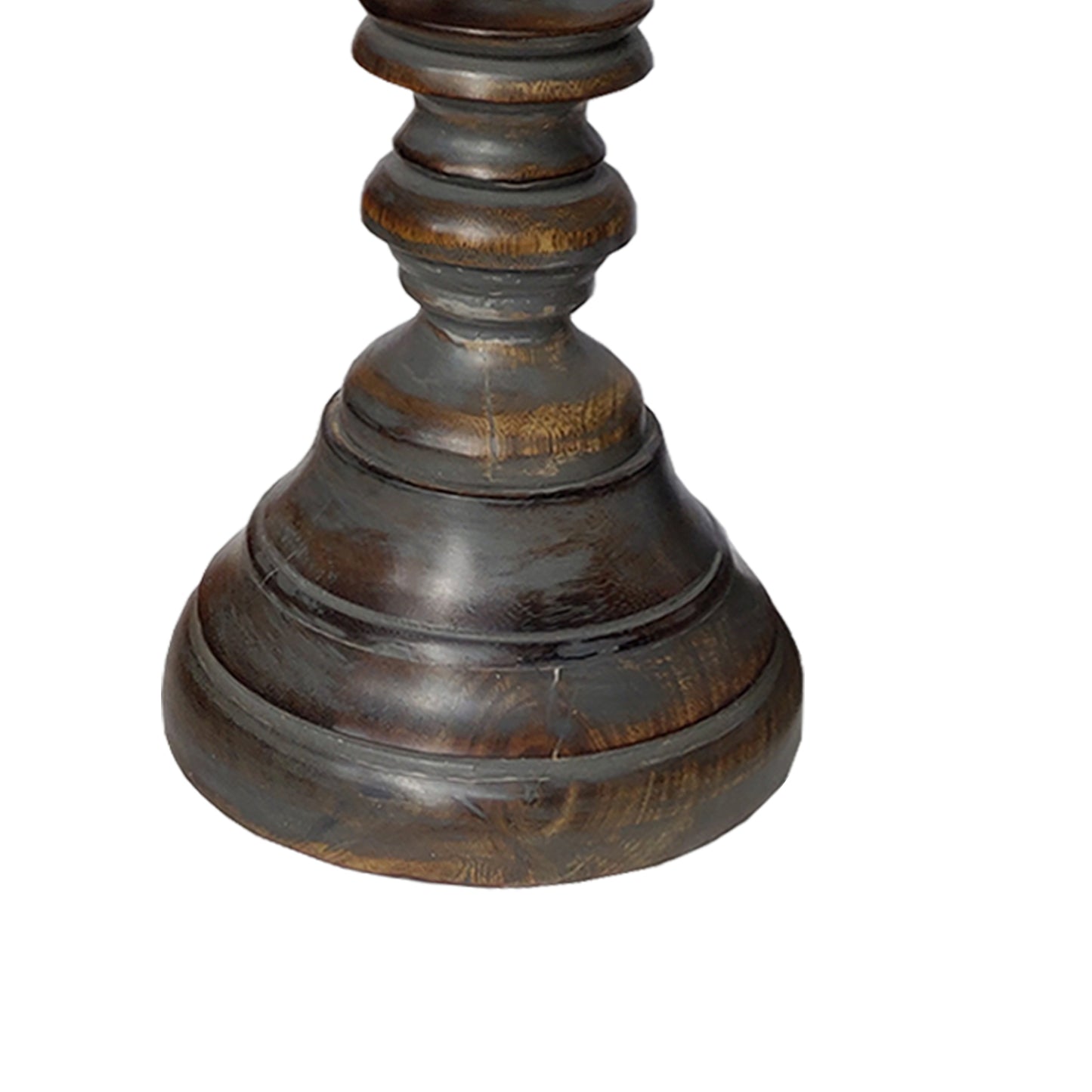 Handmade Pillar Shape Wooden Candle Holder With Flared Top Brown And Gray Set Of 3