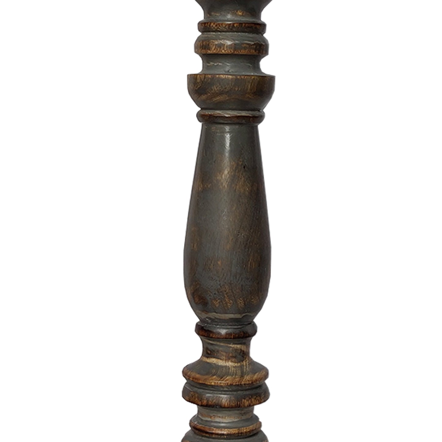 Handmade Pillar Shape Wooden Candle Holder With Flared Top Brown And Gray Set Of 3