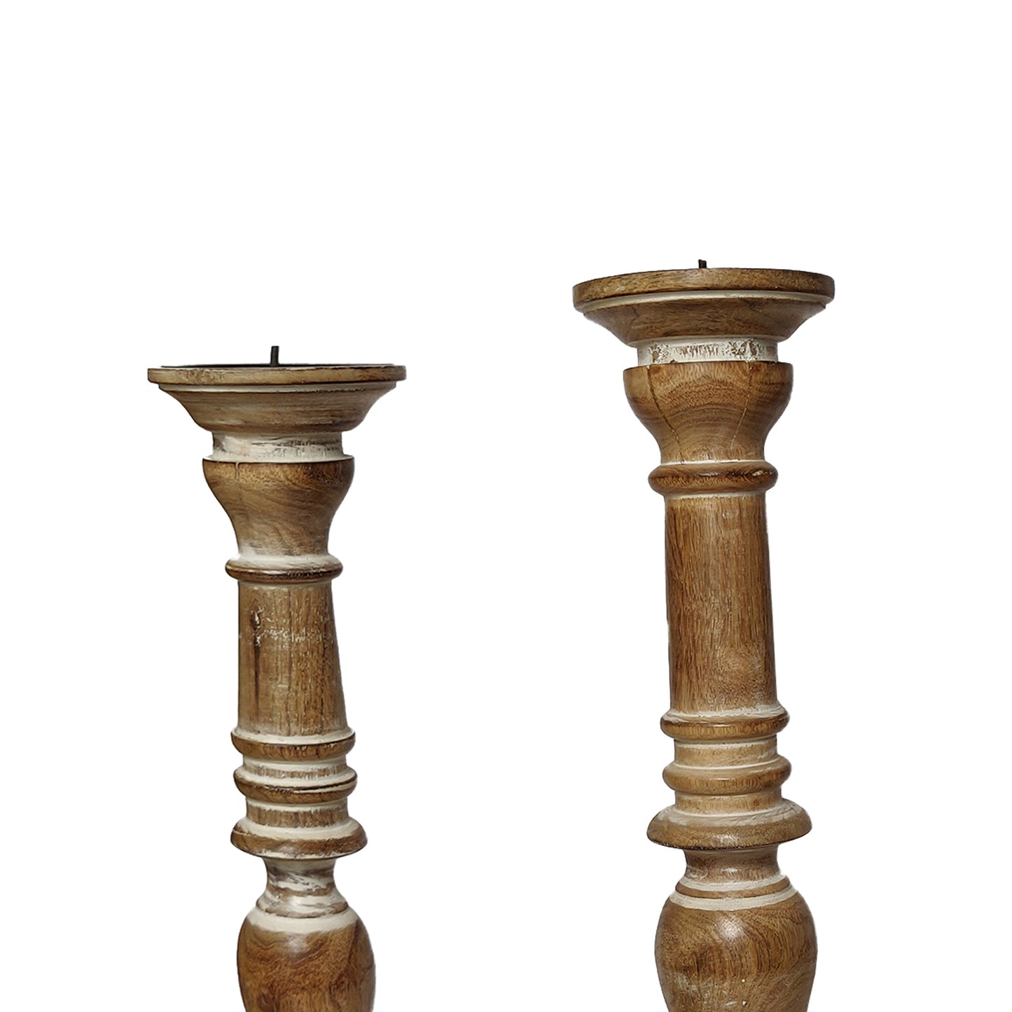 Handcrafted Distressed Wooden Candle Holder With Pedestal Body Brown Set Of 3