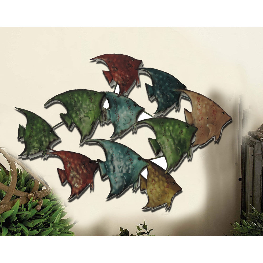Three Dimensional Hanging Metal Fish Wall Art Decor Multicolor