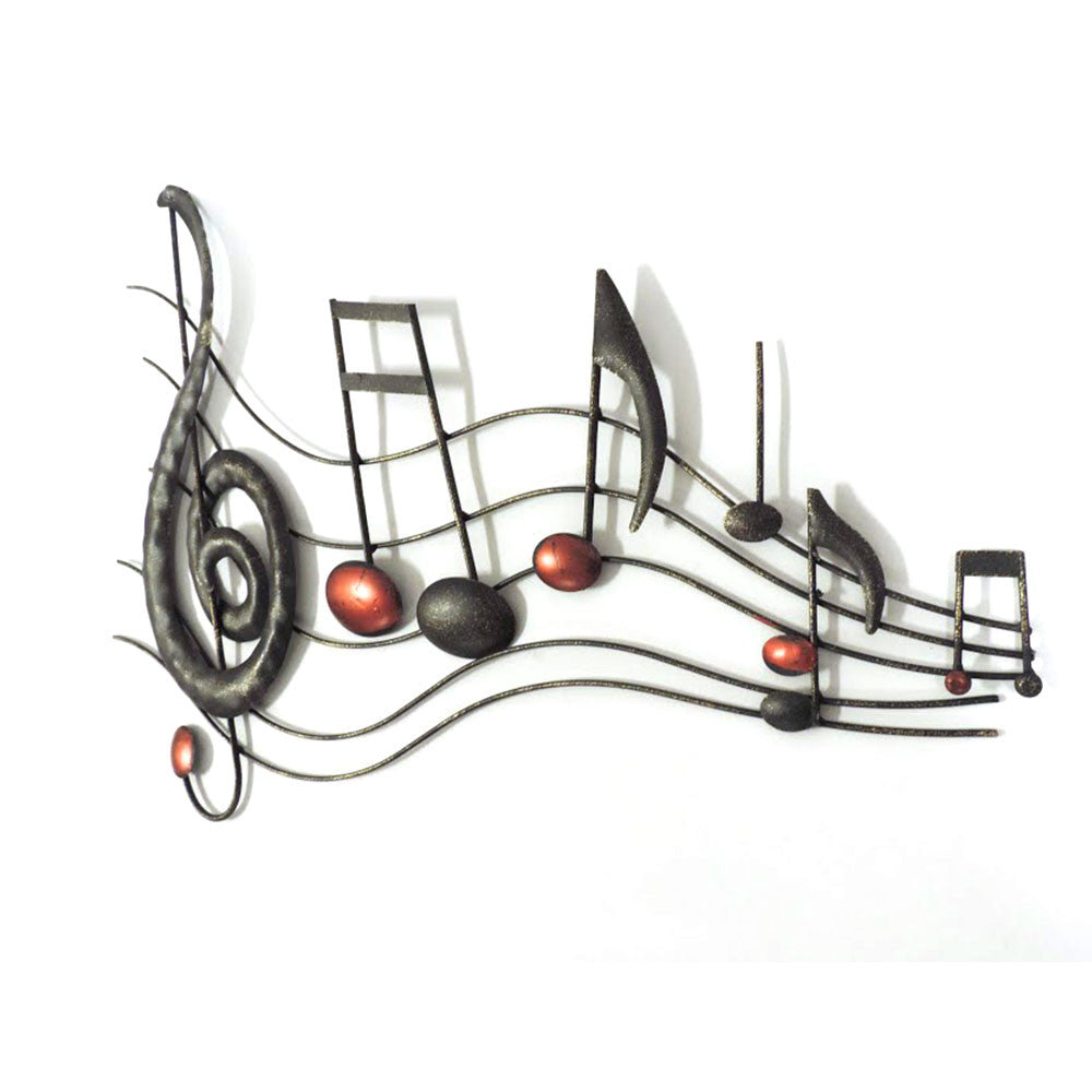 26 Inch Handmade Metal Wall Mount Accent Decor With Musical Notes And Treble Clef Black Red