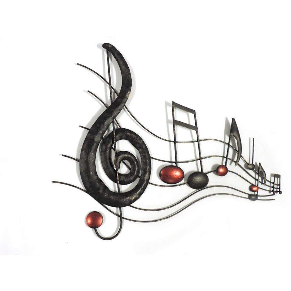 26 Inch Handmade Metal Wall Mount Accent Decor With Musical Notes And Treble Clef Black Red