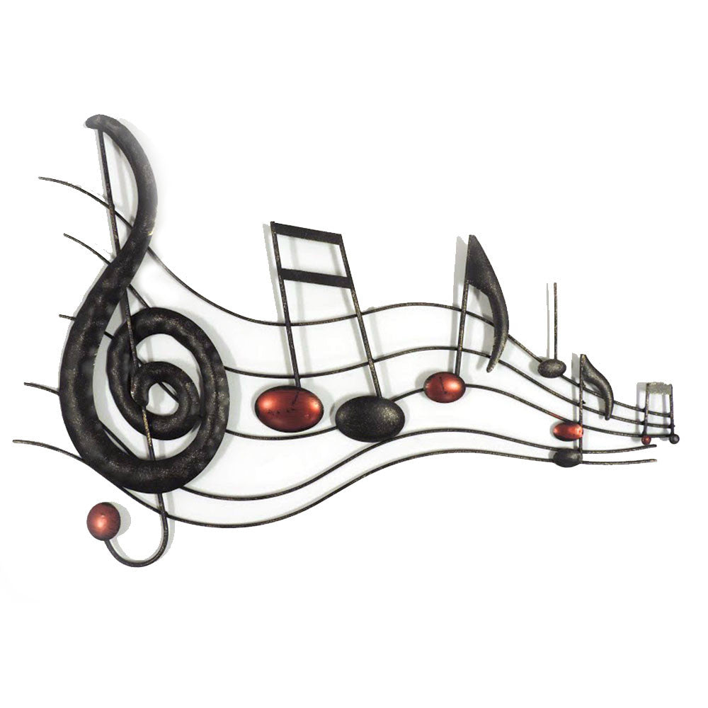 26 Inch Handmade Metal Wall Mount Accent Decor With Musical Notes And Treble Clef Black Red
