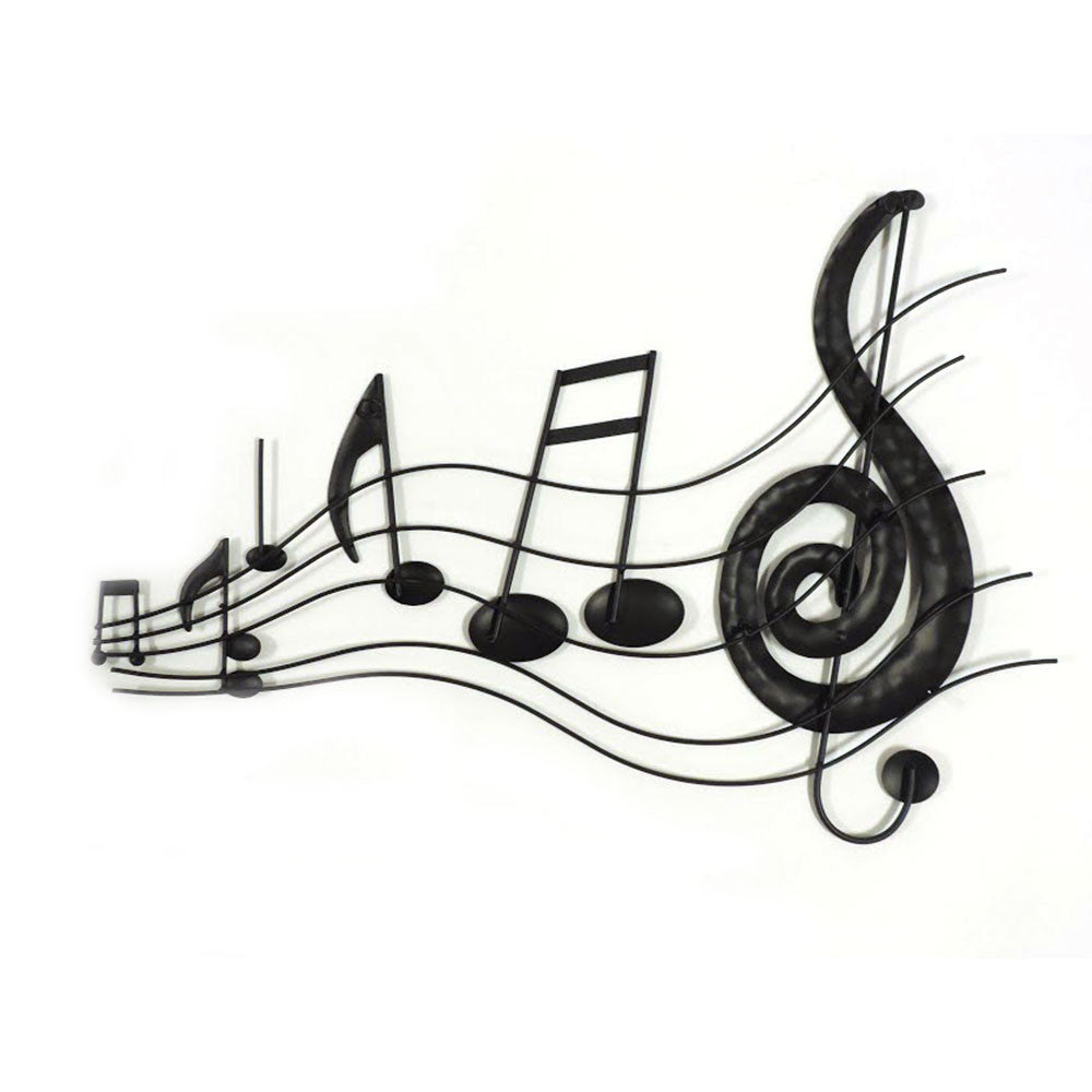 26 Inch Handmade Metal Wall Mount Accent Decor With Musical Notes And Treble Clef Black Red
