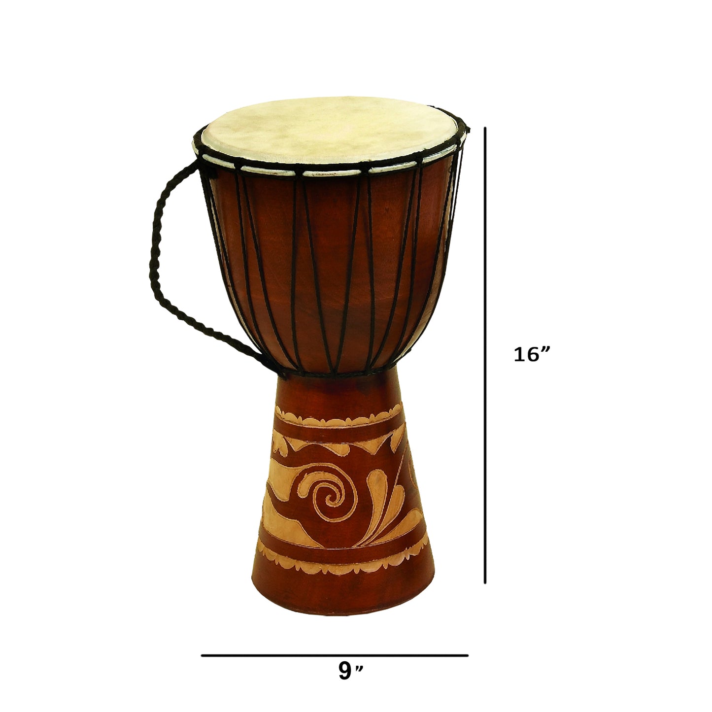 Decorative Wood And Leather Djembe Drum With Side Handle Large Brown And Cream