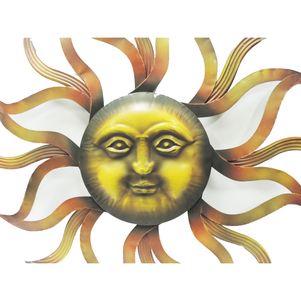 35 Inch Round Wall Mounted Sun Face Accent Decor Carved Rustic Gold And Black Metal