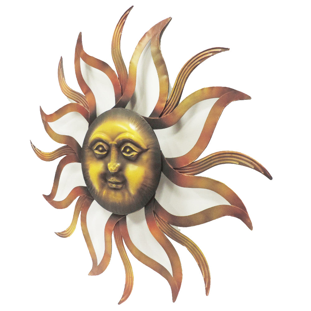 35 Inch Round Wall Mounted Sun Face Accent Decor Carved Rustic Gold And Black Metal