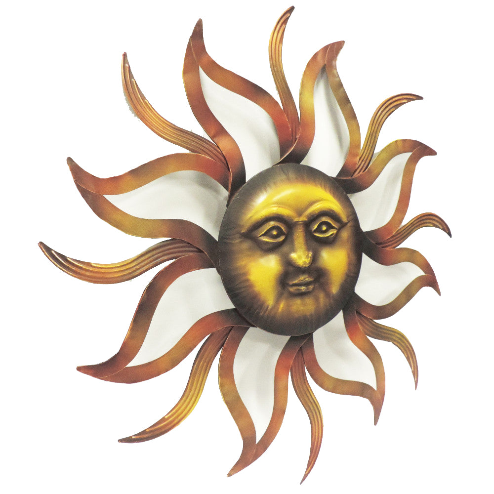 35 Inch Round Wall Mounted Sun Face Accent Decor Carved Rustic Gold And Black Metal