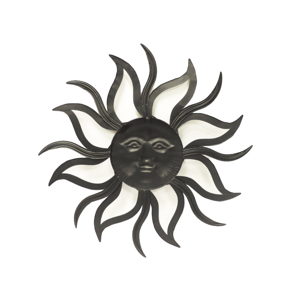 35 Inch Round Wall Mounted Sun Face Accent Decor Carved Rustic Gold And Black Metal