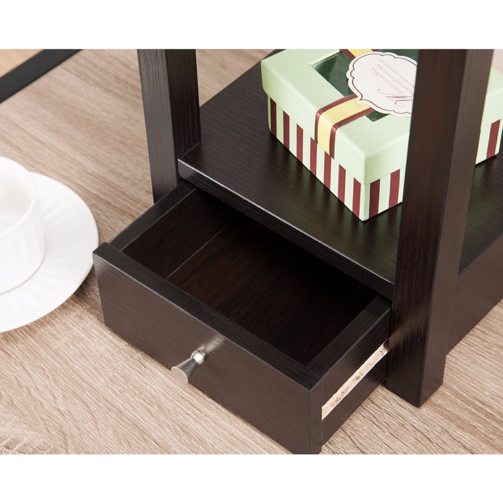 24 Inch Wood And Pvc Floor Lamp With 1 Drawer Brown