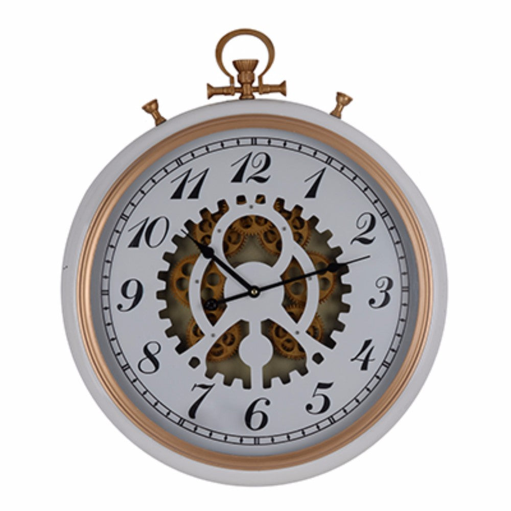 20 Inch Modern And Vintage Metal Wall Clock Gear Design White
