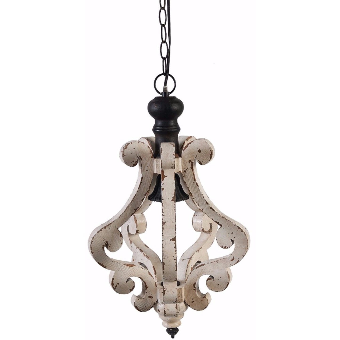 Perth Wooden Chandelier With Metal Chain And One Bulb Holder White