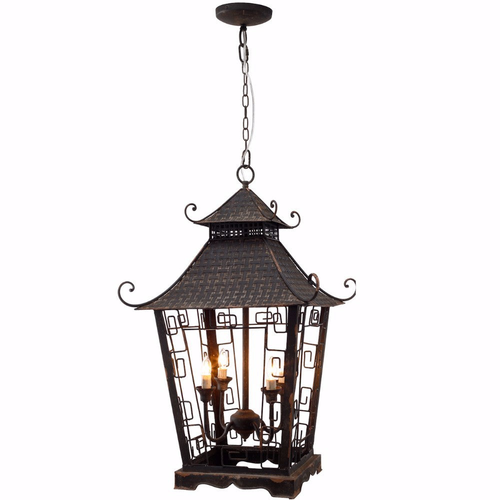 30 Inches Pagoda Shape Metal Frame Chandelier Black