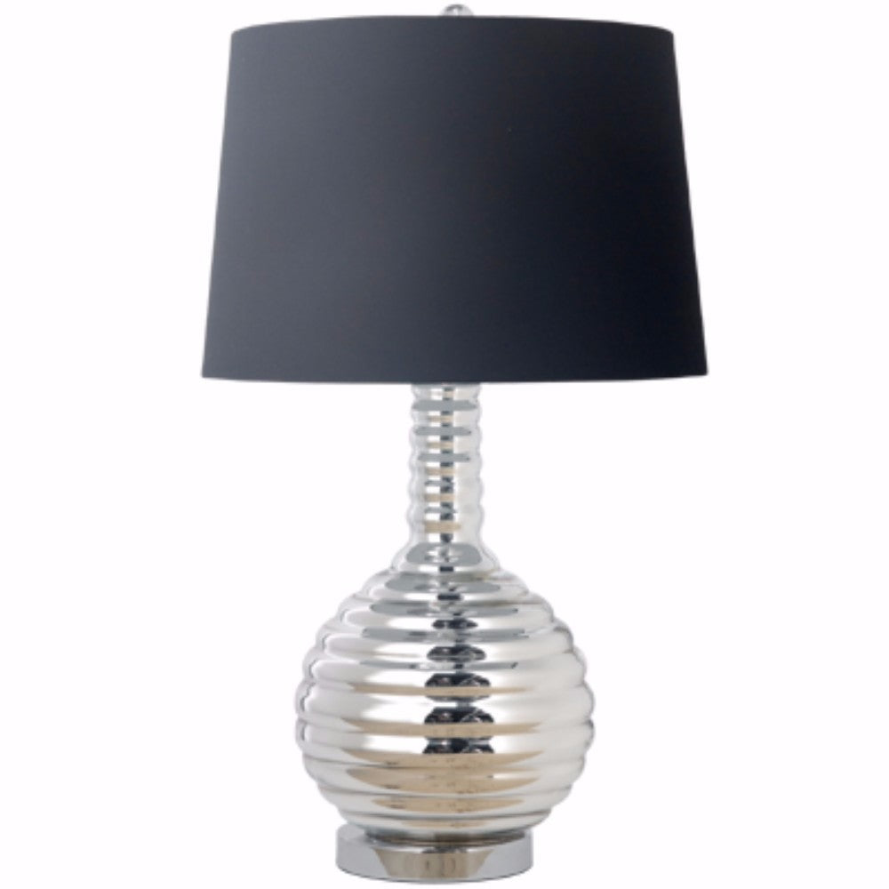 26 Inch Modern Table Lamp Ribbed Glass Base Silver Black