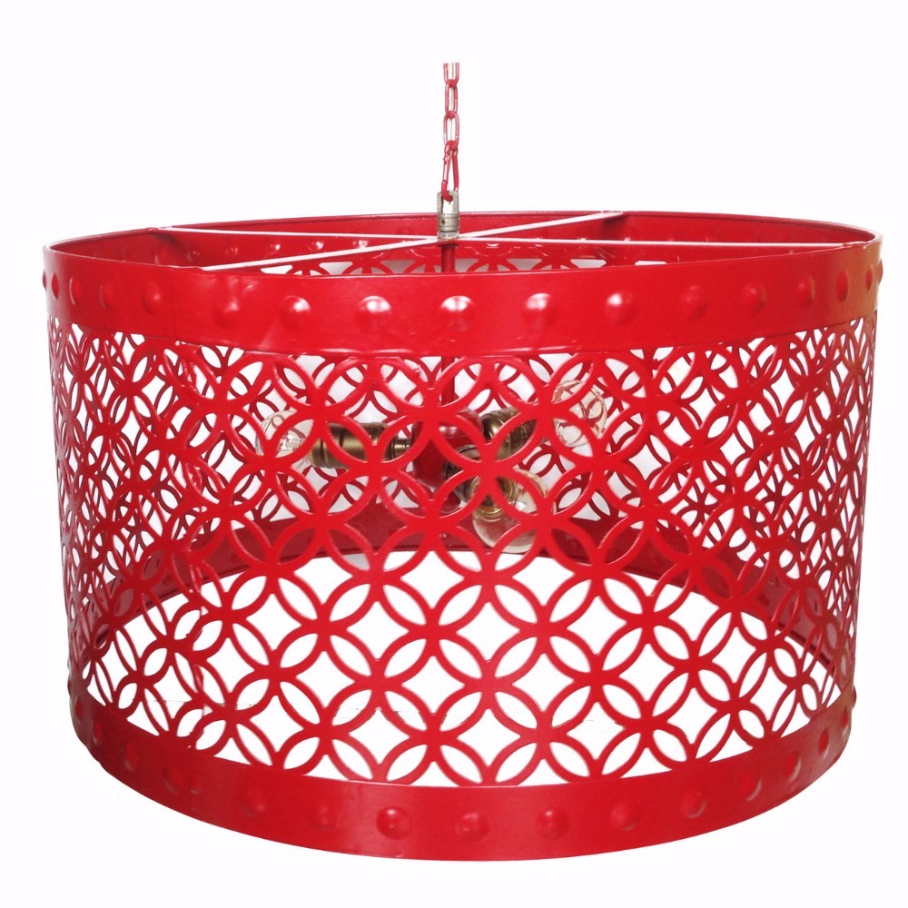 Beautiful Circular Cutout Metal Chandelier Red