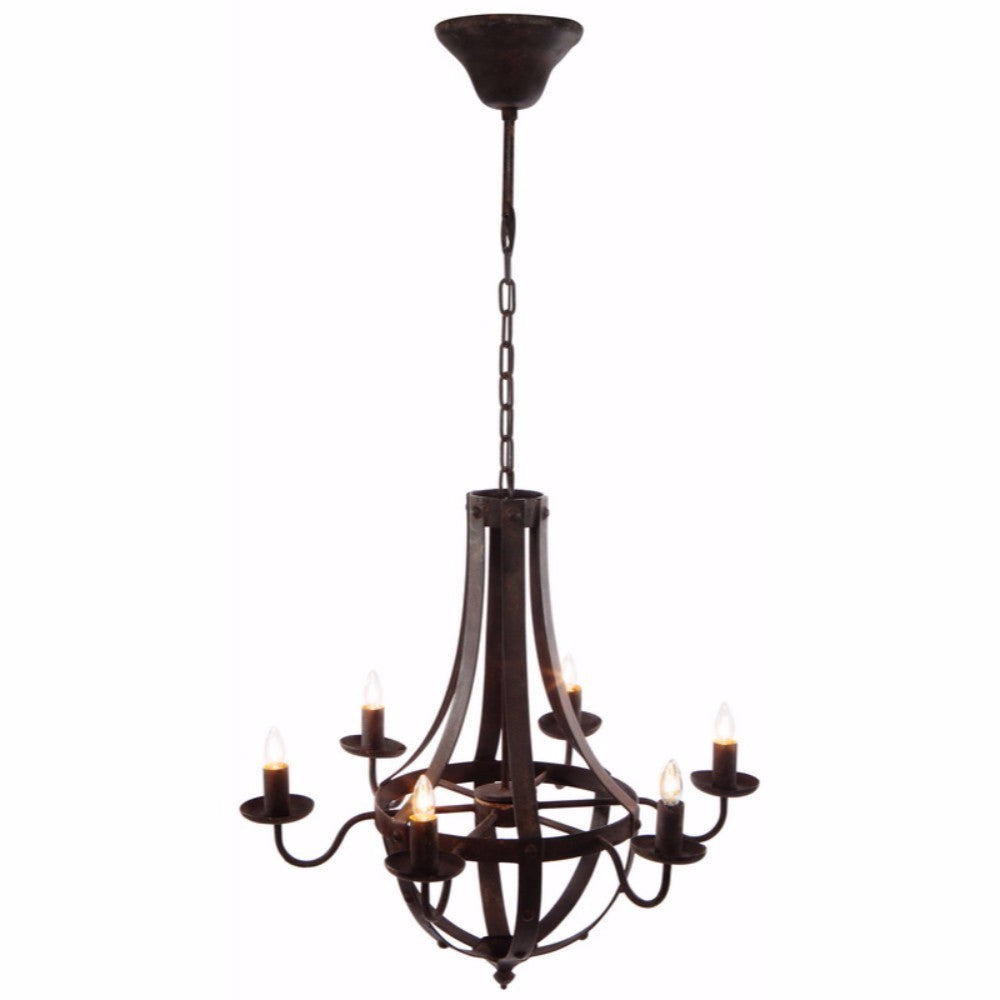 6 Light Candelabra Iron Chandelier Brown