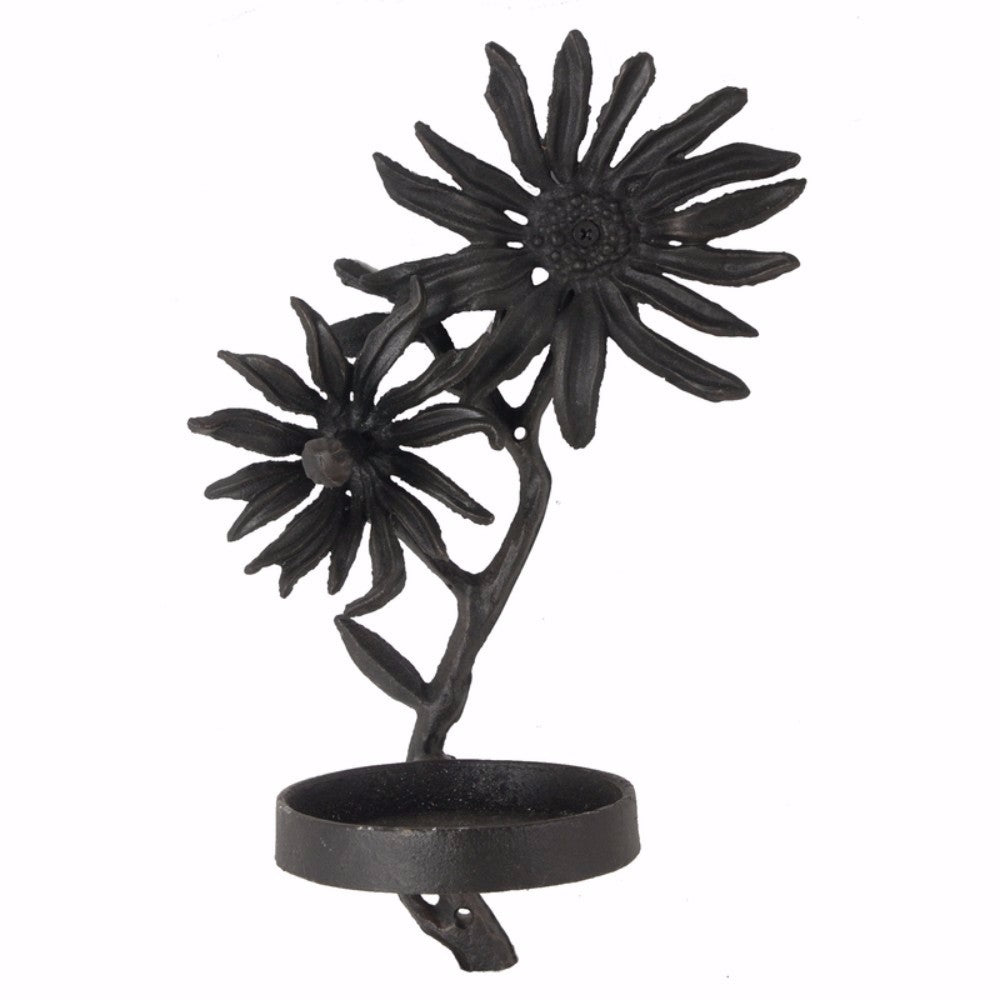 Flower Shaped Iron T Light Candle Holder Black