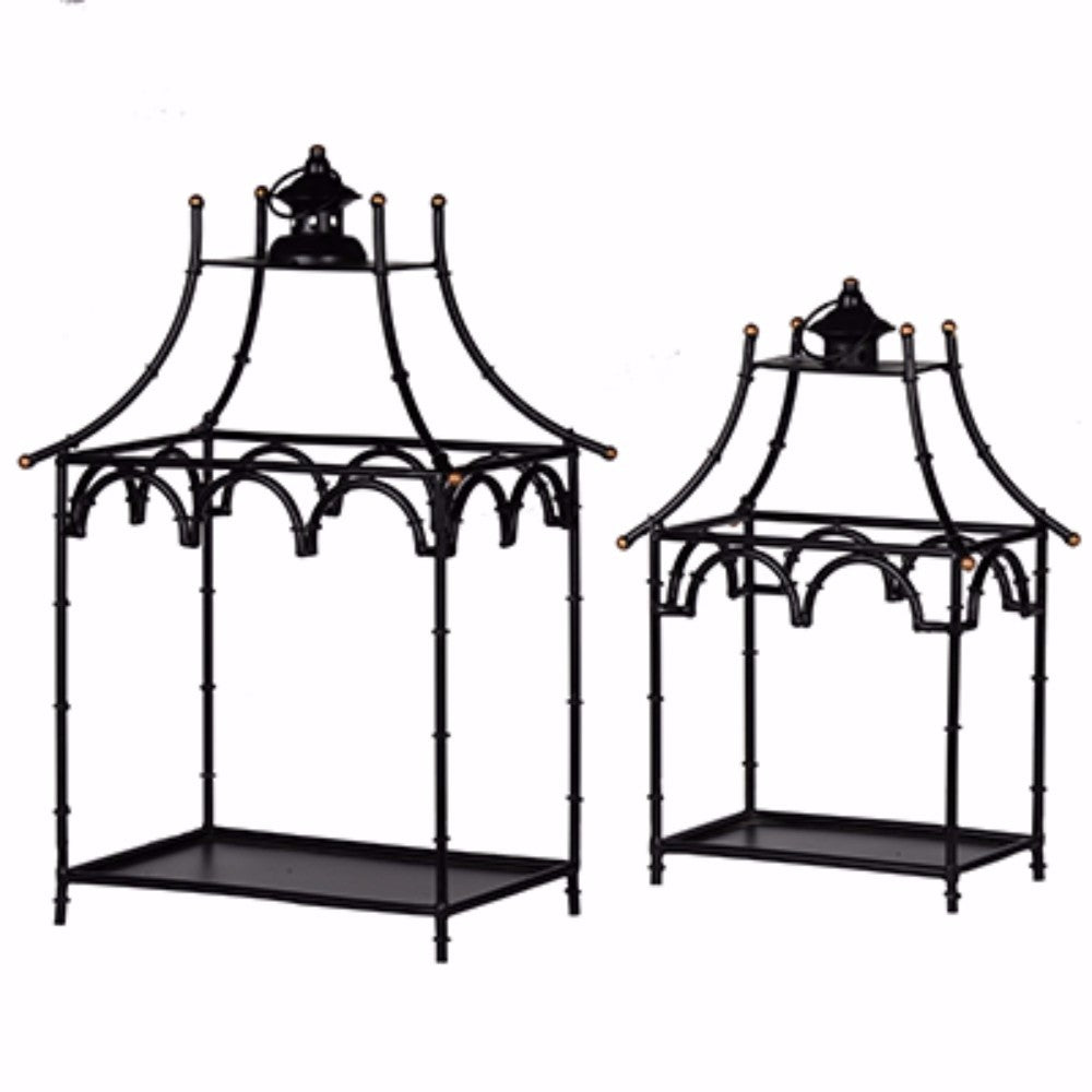 Hand Crafted Metal Frame Candle Lantern Black Set Of 2