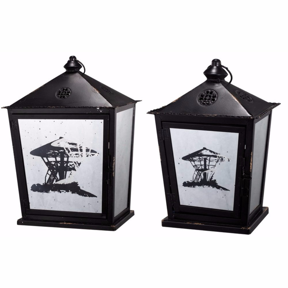 Beautifully Shaped Metal Candle Lanterns Set Of 2 Black