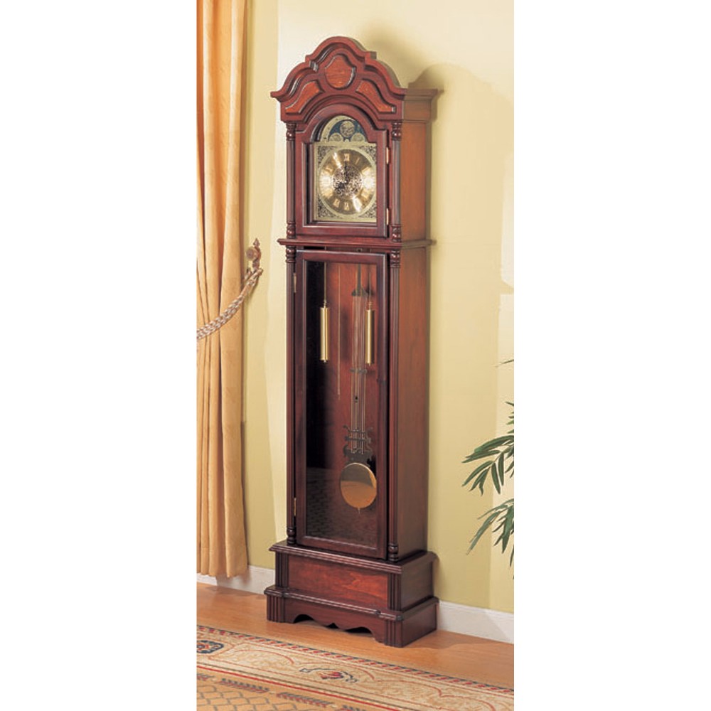 Old Style Wooden Grandfather Clock With Chime Brown
