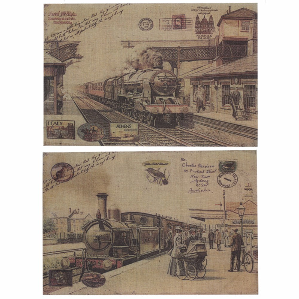 Burlap Train Wall Decor Beige Set Of 2