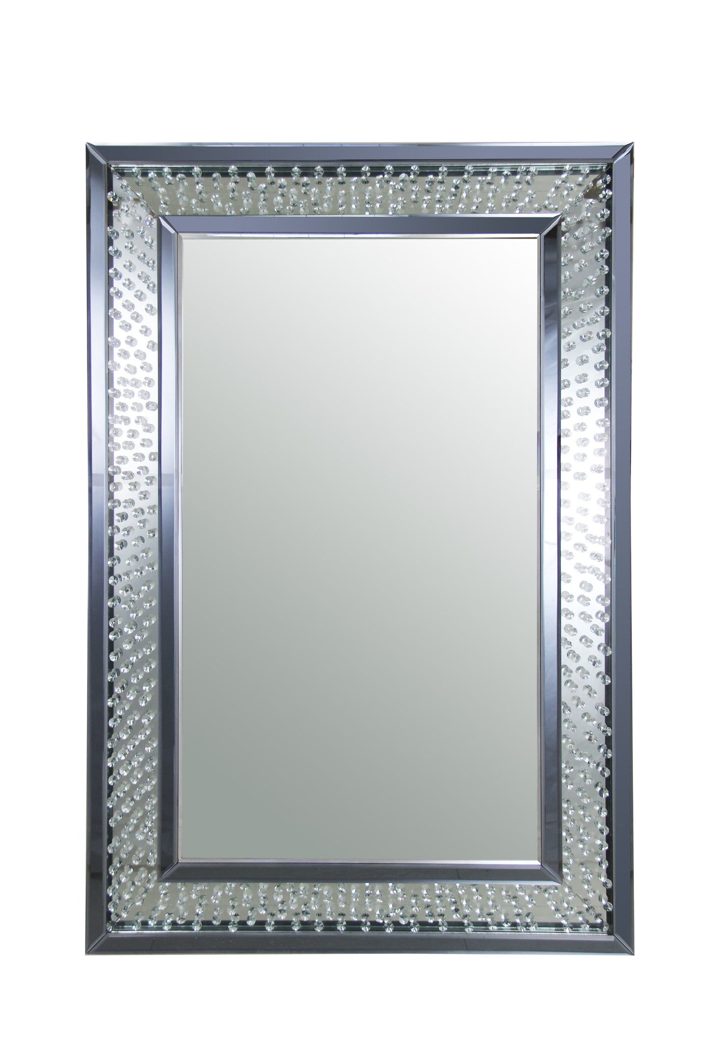 Rectangular Wall Accent Mirror With Crystal Insert Frame Silver