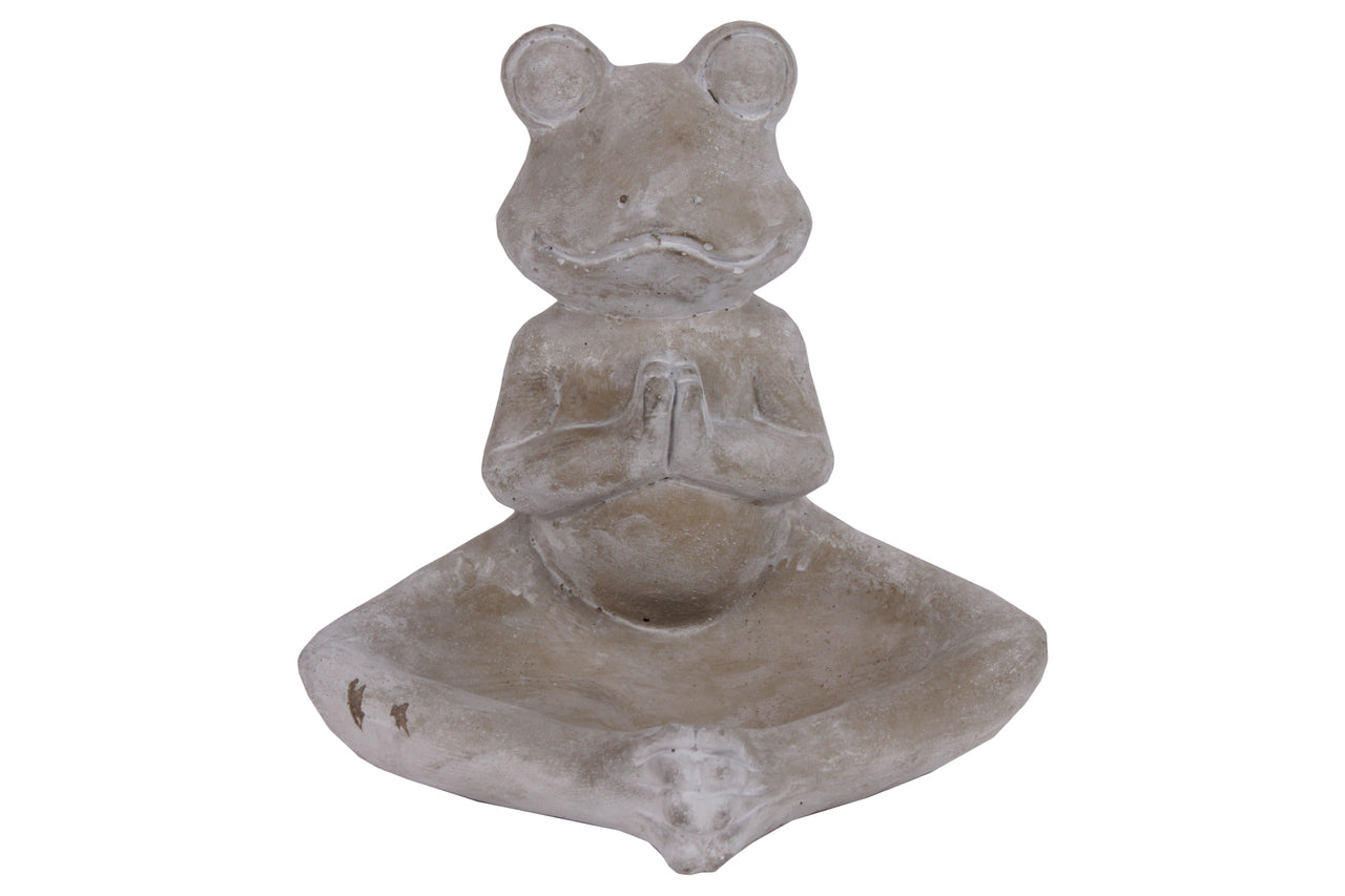 Meditating Frog Figurine In Namaskara Position With Candle Holder Gray