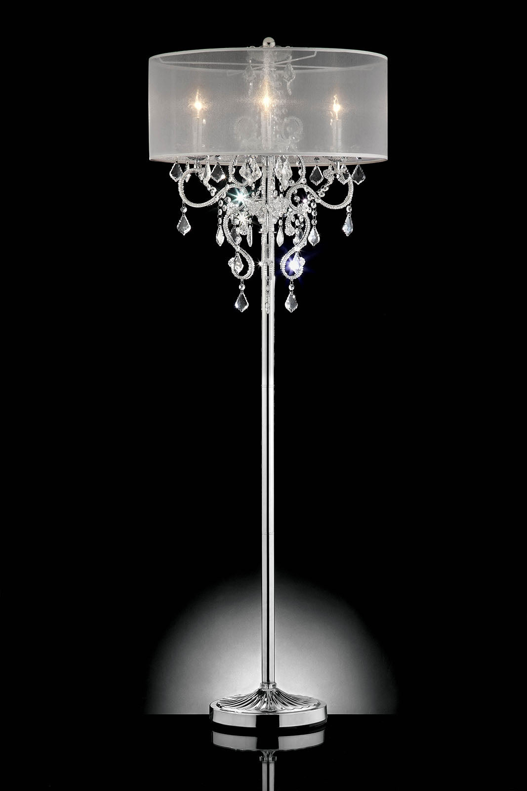 Contemporary Metallic Iron Floor Lamp With Crystal Hangings Silver