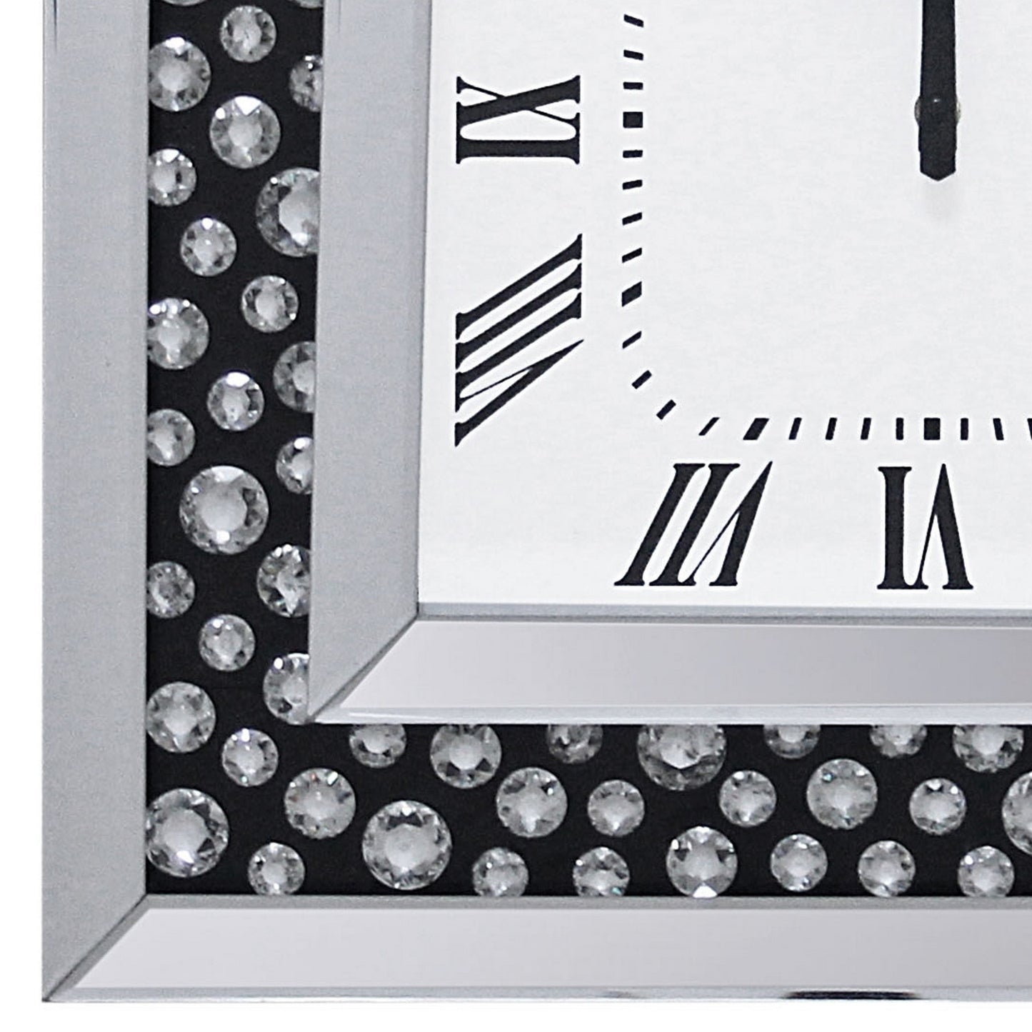 Beveled Mirror Frame Textured Analog Wall Clock Black & White