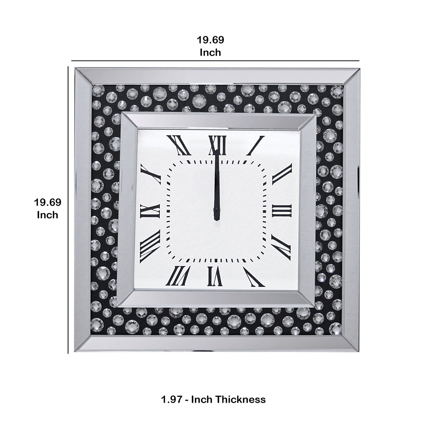 Beveled Mirror Frame Textured Analog Wall Clock Black & White