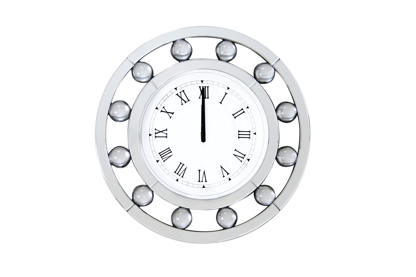 Mirrored Round Shape Wooden Wall Clock White