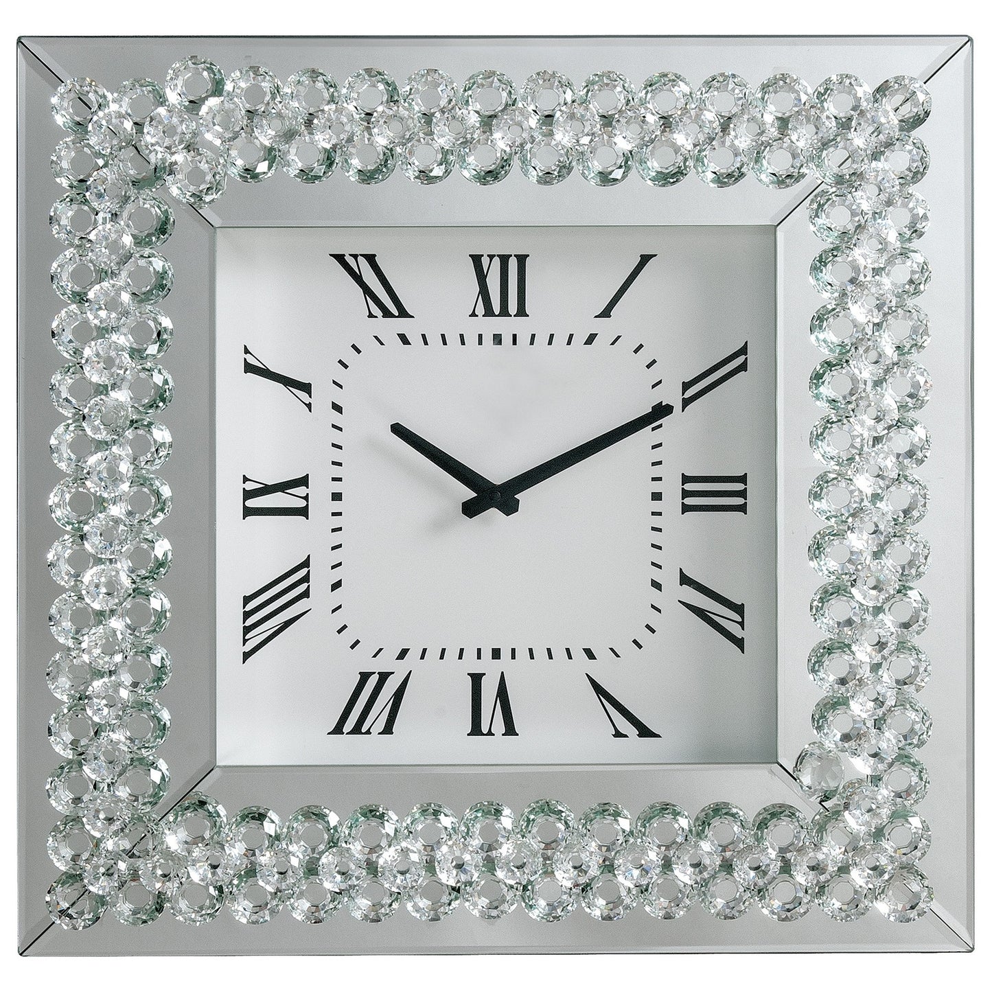 Wood & Mirror Square Analog Wall Clock White