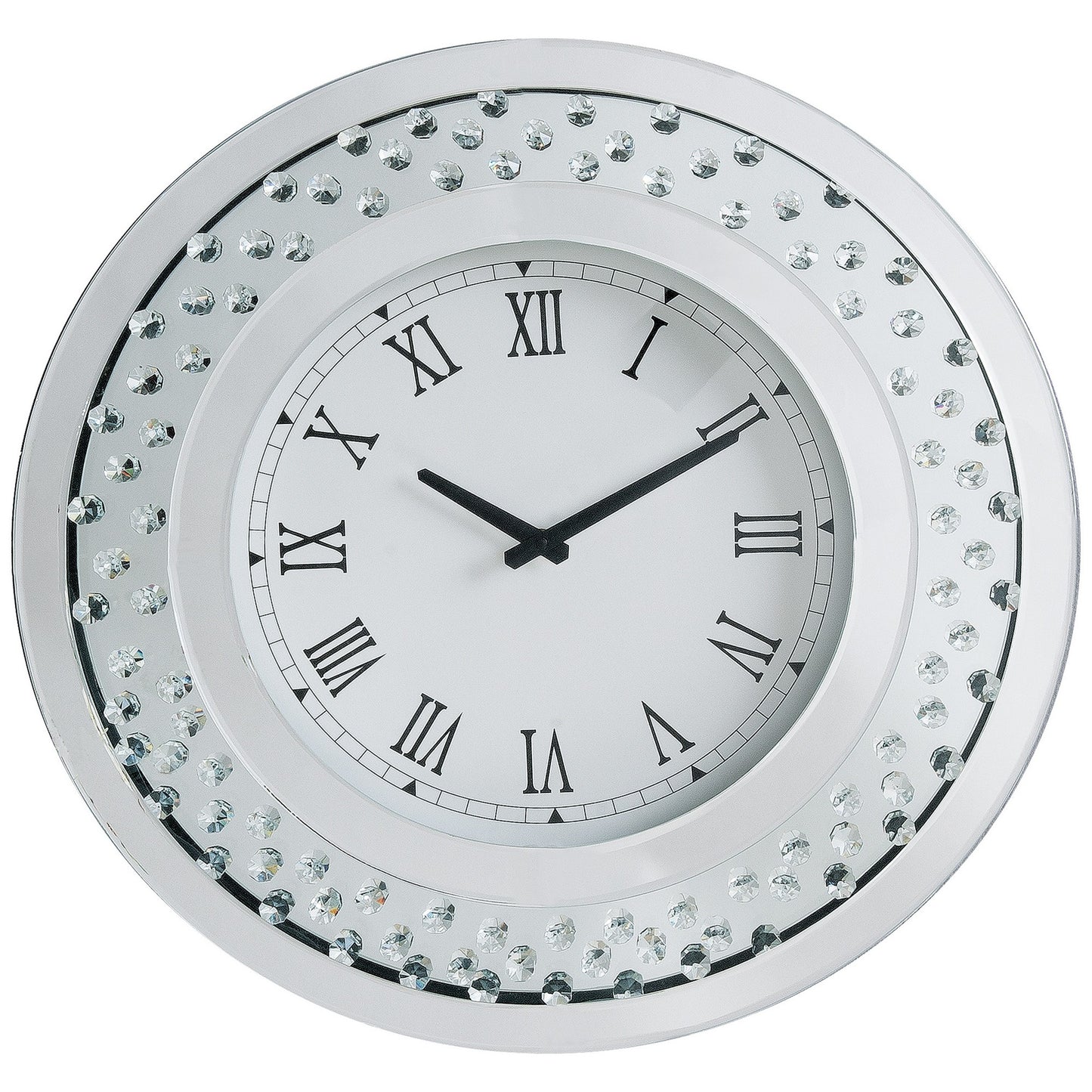 Wood & Mirror Round Analog Wall Clock White
