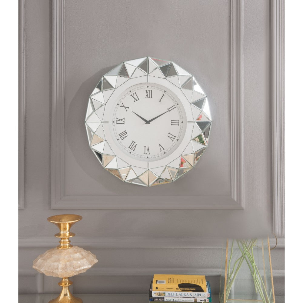 Wood & Mirror Round Analog Wall Clock White