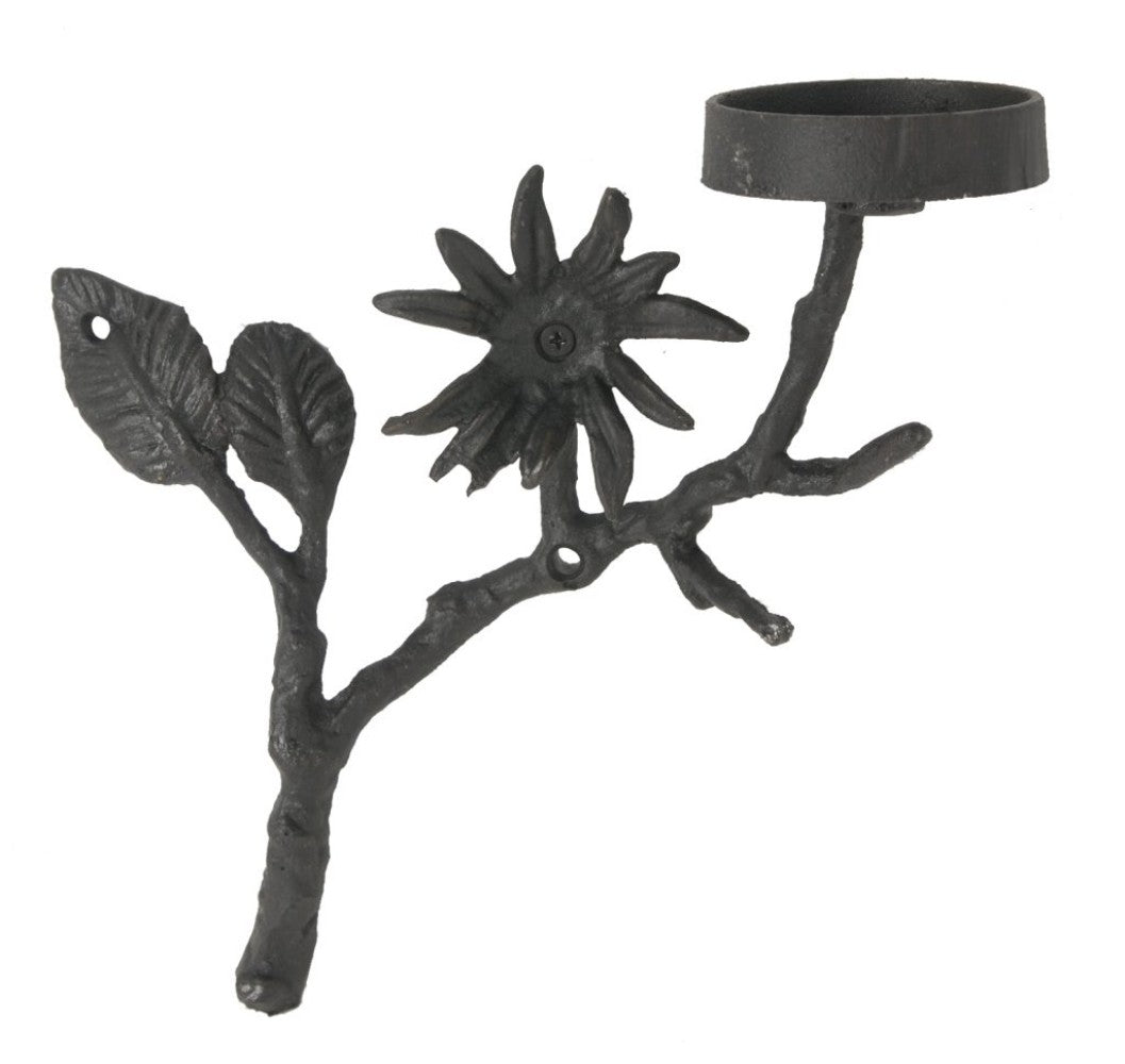 Tree Branch Cast Iron Candle Holder With Flower Black