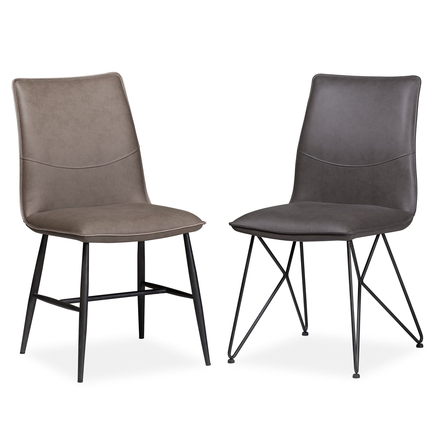 Leather Upholstered Metal Chair With Decorative Top Stitching Latte Brown And Black Set Of 2