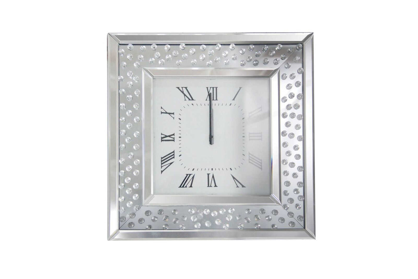 Square Shape Mirrored Analog Wall Clock With Wooden Backing Clear