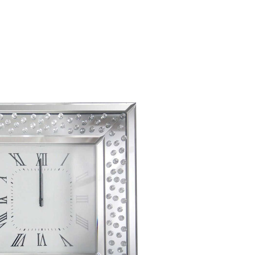 Square Shape Mirrored Analog Wall Clock With Wooden Backing Clear