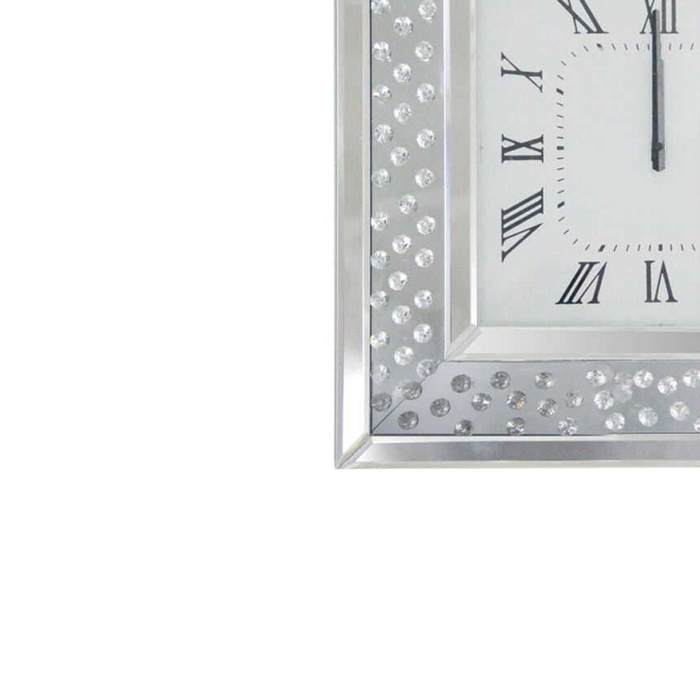 Square Shape Mirrored Analog Wall Clock With Wooden Backing Clear