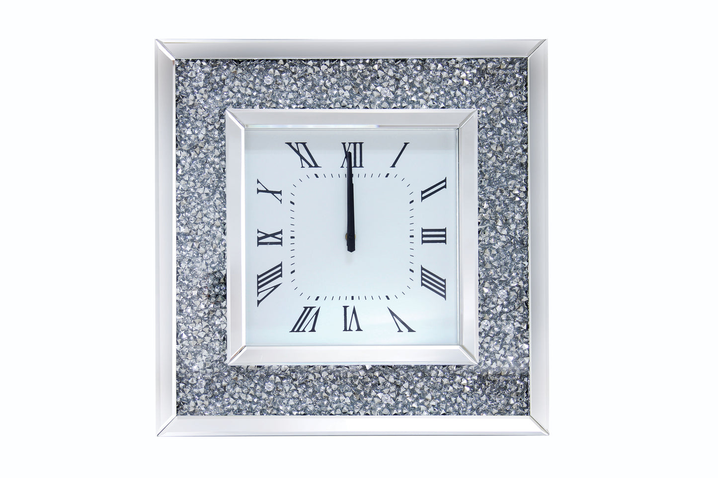 Faux Crystal Inlaid Mirrored Analog Wall Clock With Wooden Backing Clear