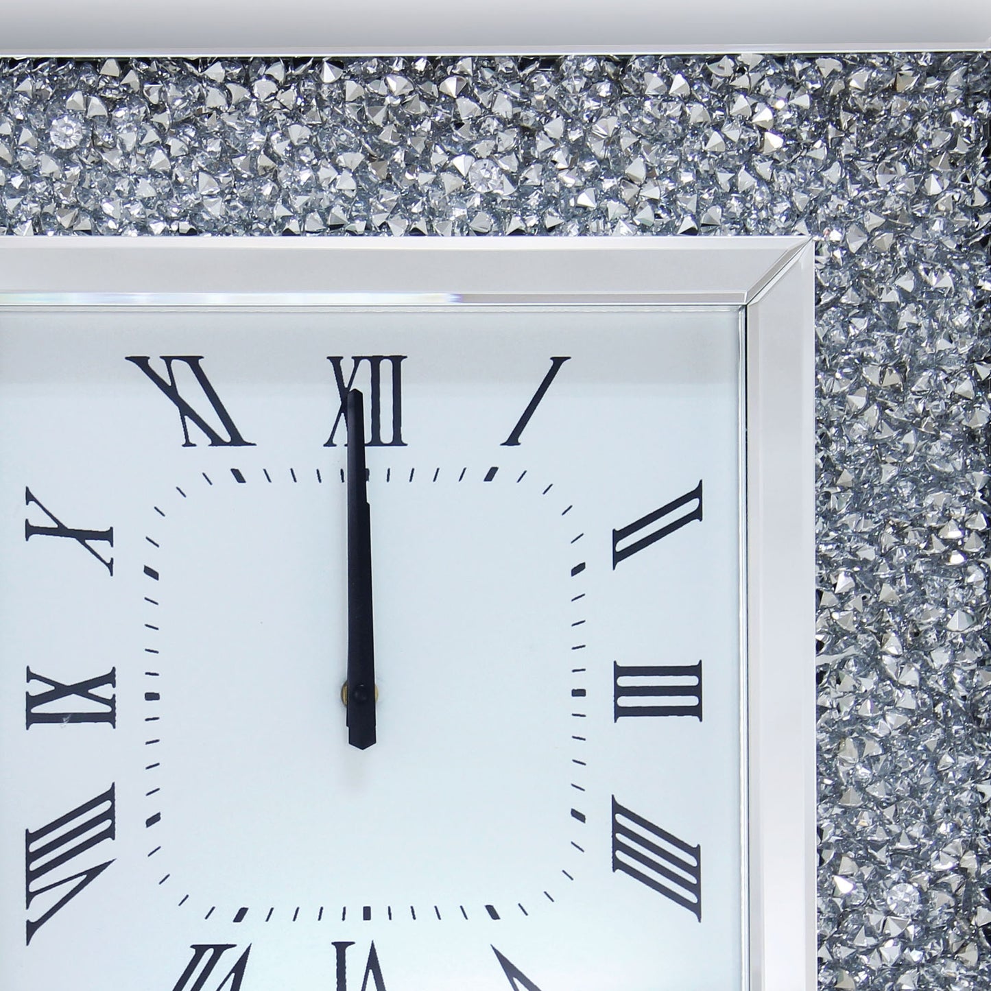 Faux Crystal Inlaid Mirrored Analog Wall Clock With Wooden Backing Clear