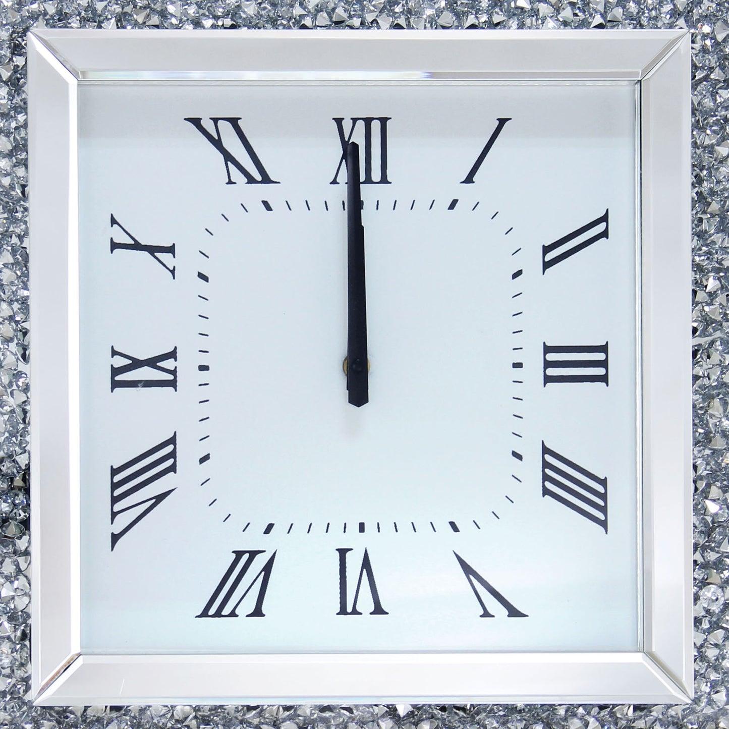 Faux Crystal Inlaid Mirrored Analog Wall Clock With Wooden Backing Clear