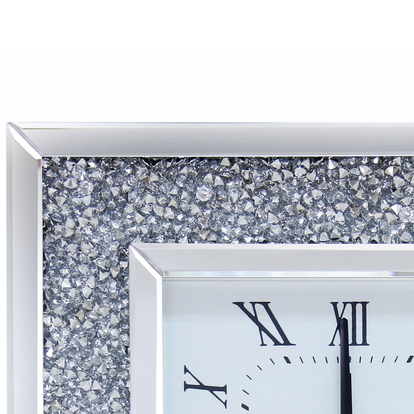 Faux Crystal Inlaid Mirrored Analog Wall Clock With Wooden Backing Clear